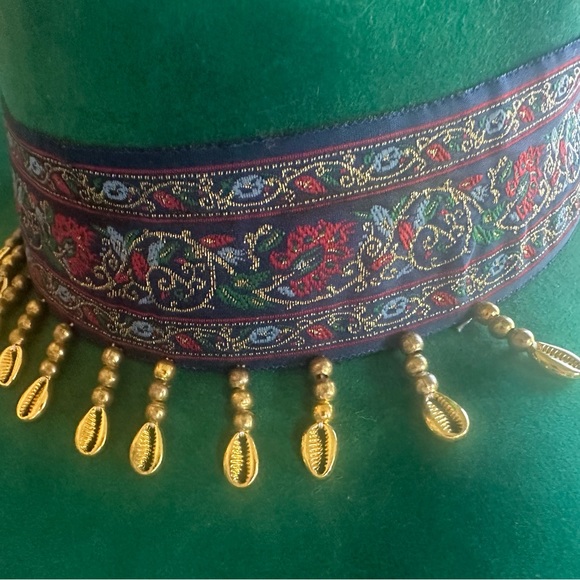 San Diego Hat Company Emerald Green Wide Brim Fedora with Beaded Trim - Picture 2 of 3